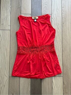 roccobarocco Red Sleeveless Lace-Waist Tank Top made in Italy size Small